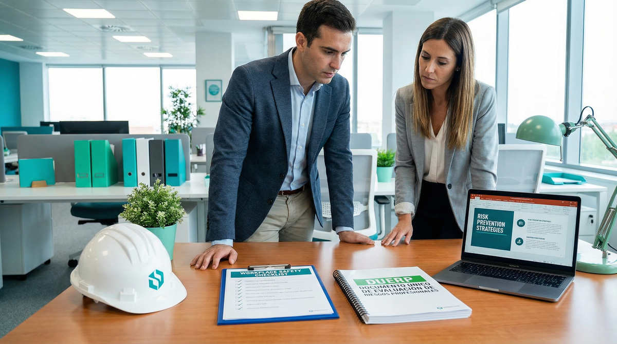 Personne travaillant sur un plan de prévention QSE et DUERP